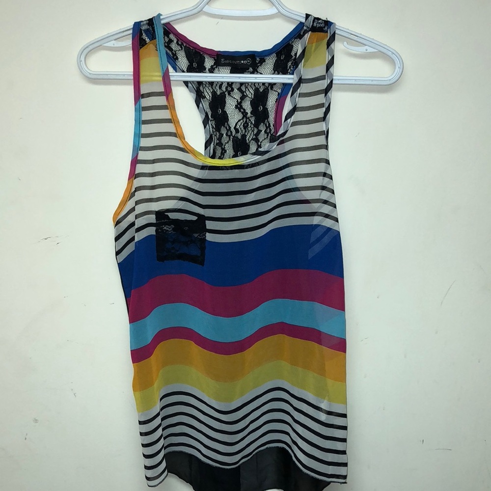 Sheer multicolored striped Tank Medium